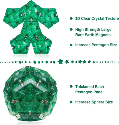 Magnetic Fidget Sphere Magnets Balls - Crystal Green Holographic Glitter - Magnet Fidgets Toy - 12