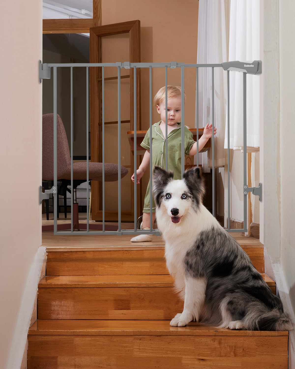 Babelio 26-43" No Bottom Bar Baby Gate for Babies, Elders and Pets, 2-in-1 Hardware Mount Dog Gate