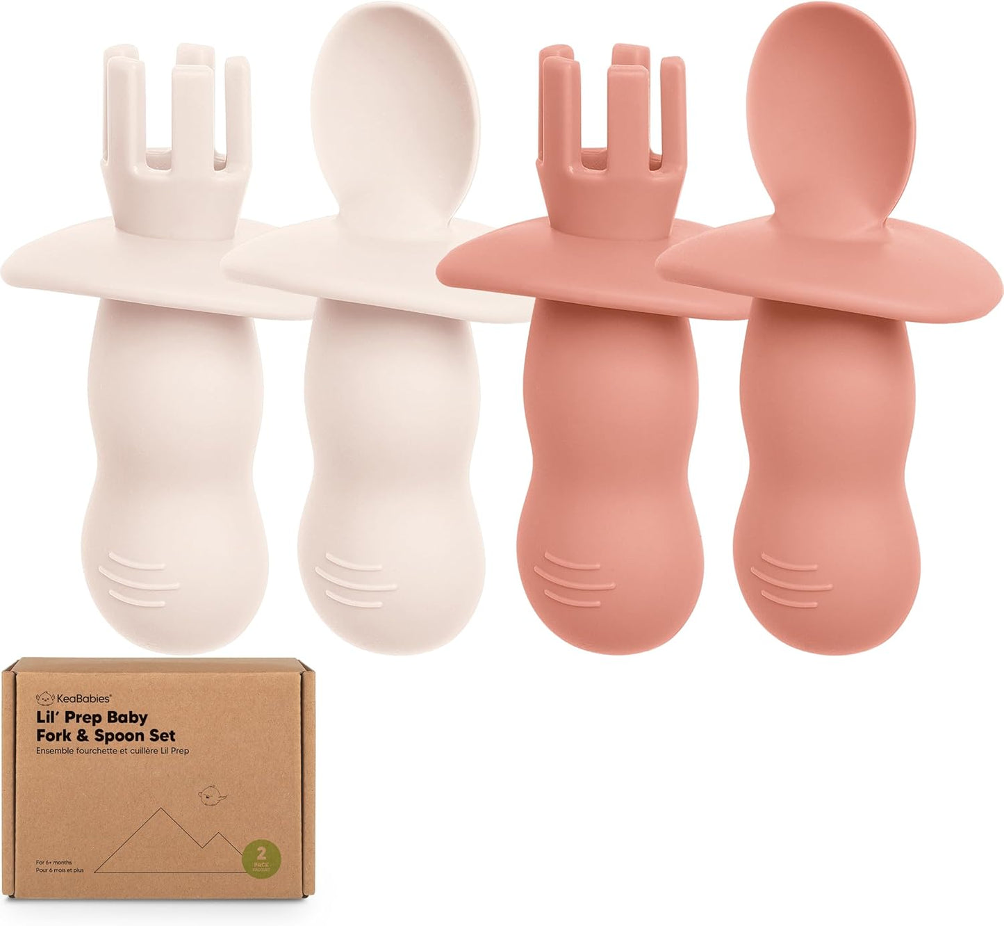 KeaBabies 4-Pack Silicone Baby Spoons and Forks Set - Baby Led Weaning Utensils 6-12 Months, Self