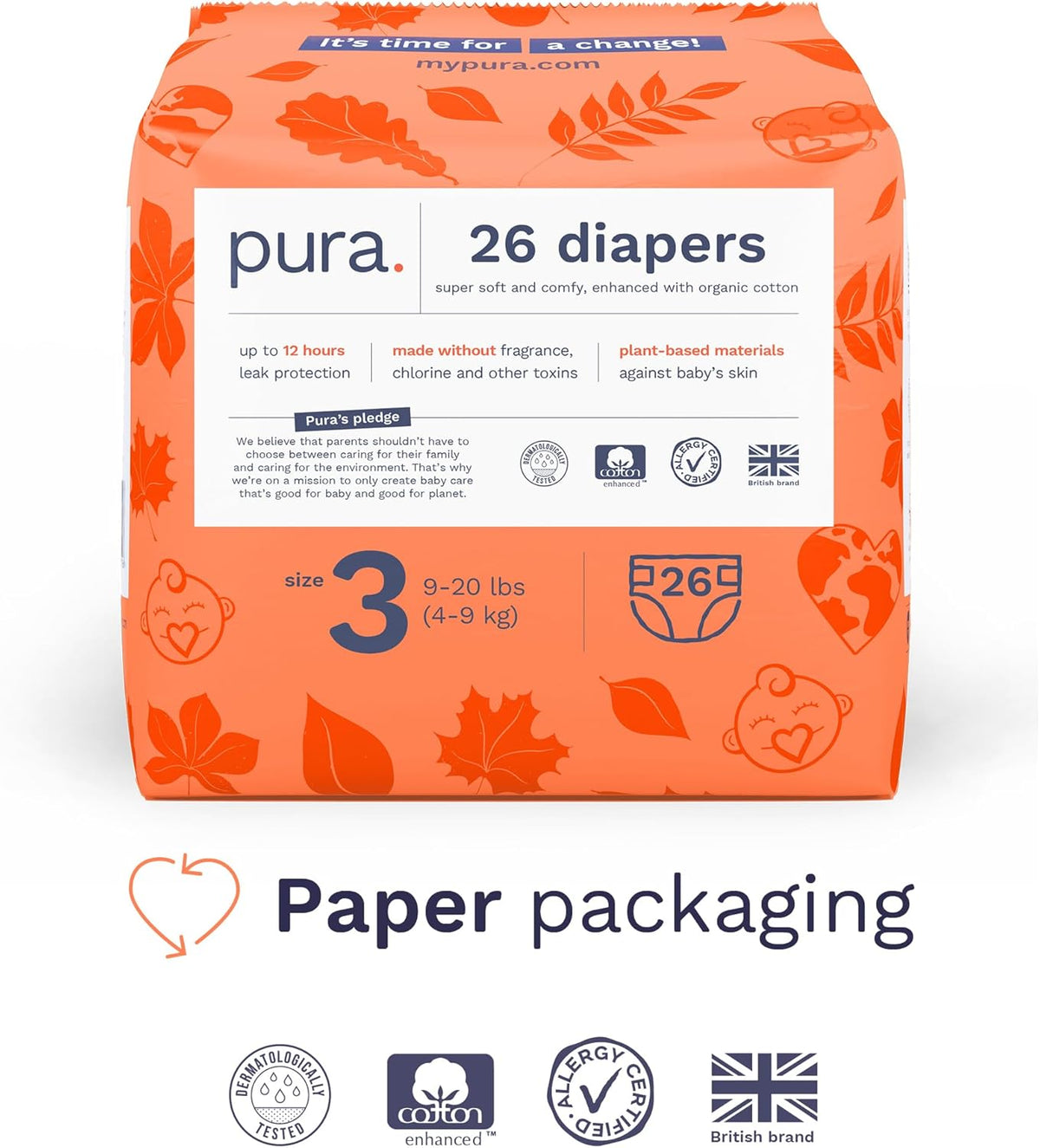 Size 3 Eco-Friendly Diapers (9-20 lbs) Totally Chlorine Free (TCF),Hypoallergenic, Soft Organic