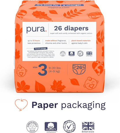 Size 3 Eco-Friendly Diapers (9-20 lbs) Totally Chlorine Free (TCF),Hypoallergenic, Soft Organic