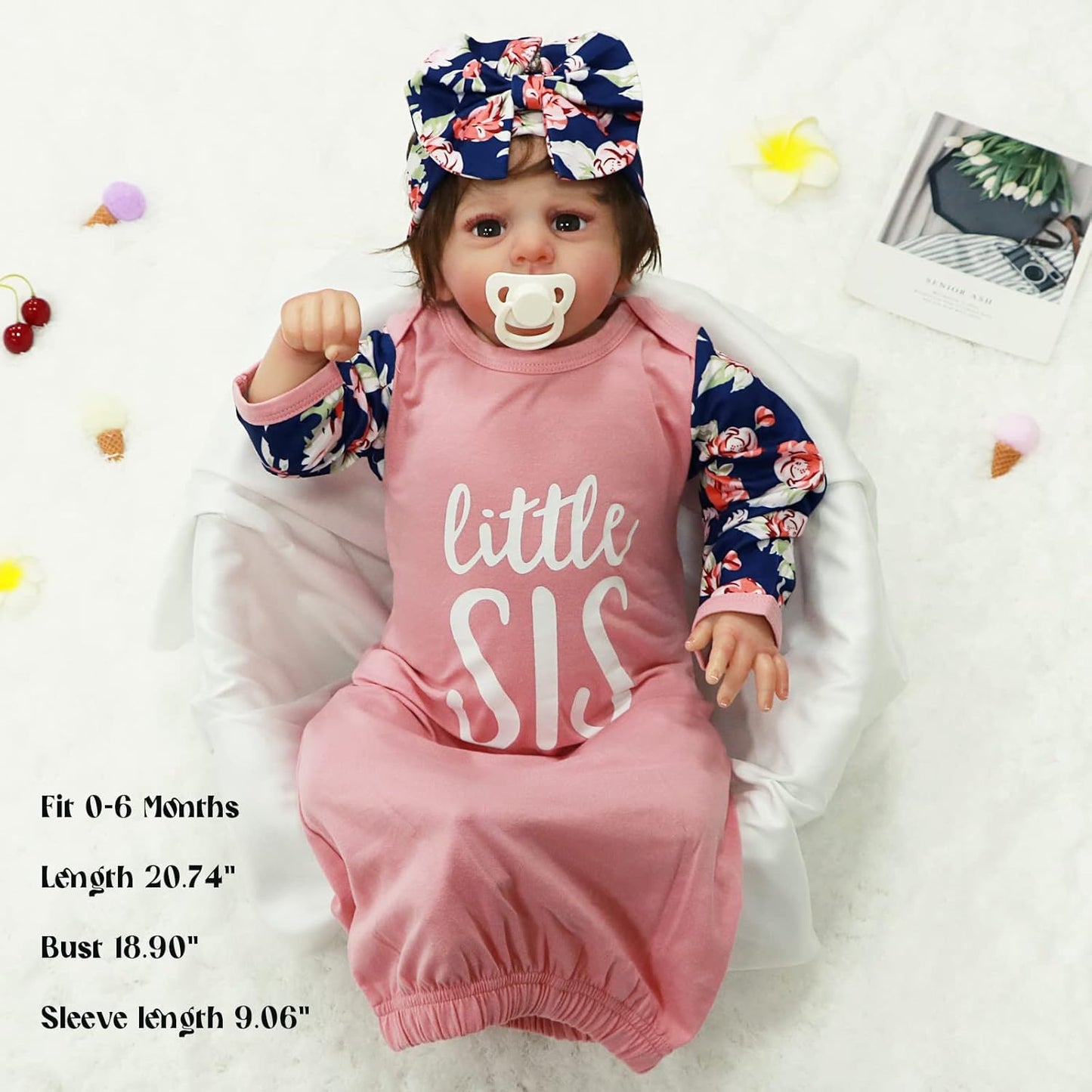 AMAWMW Newborn Baby Girl Little Sister Sleeper Gown Stripe Long Sleeve Nightgown Pajamas Gifts