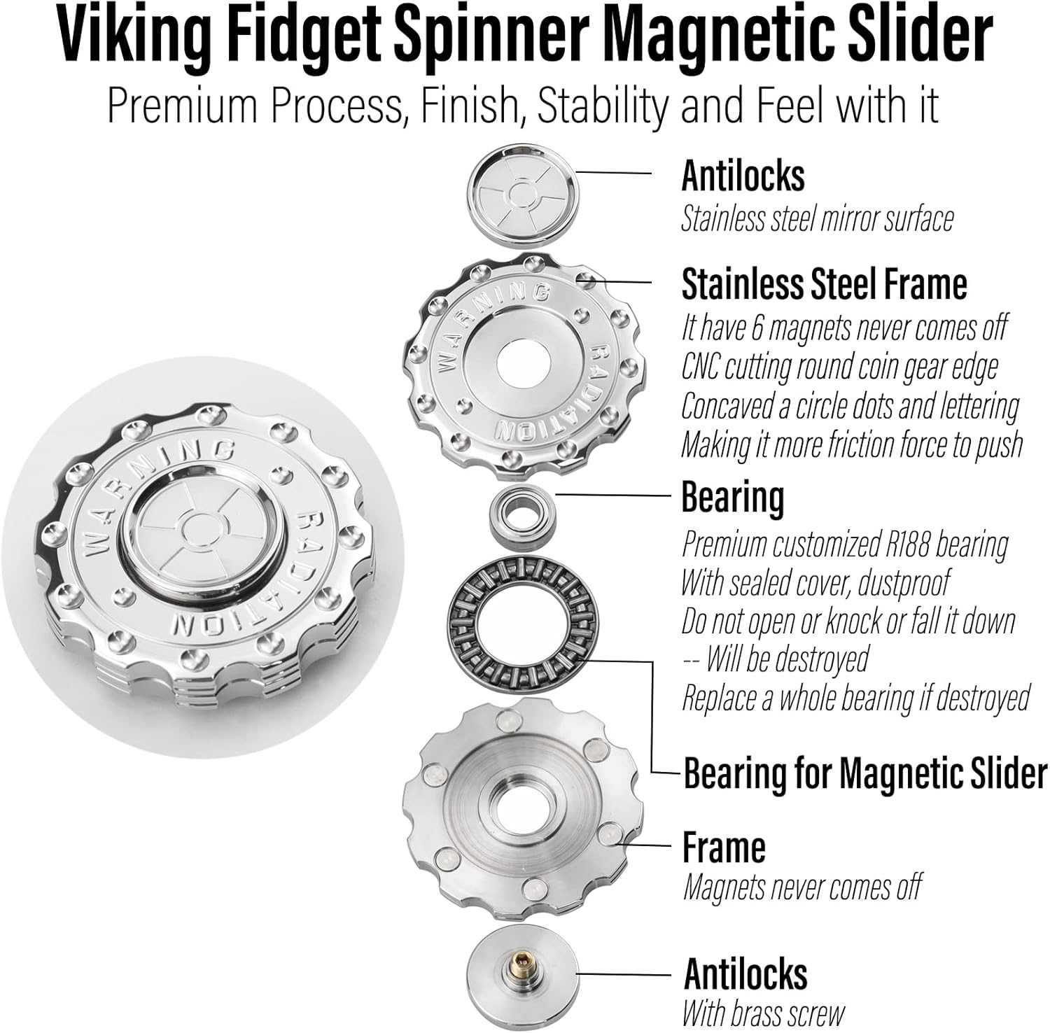 FREELOVE Metal Fidget Spinner Magnetic Slider, Spinning Haptic Clicker, Heavy Stainless Steel Spin