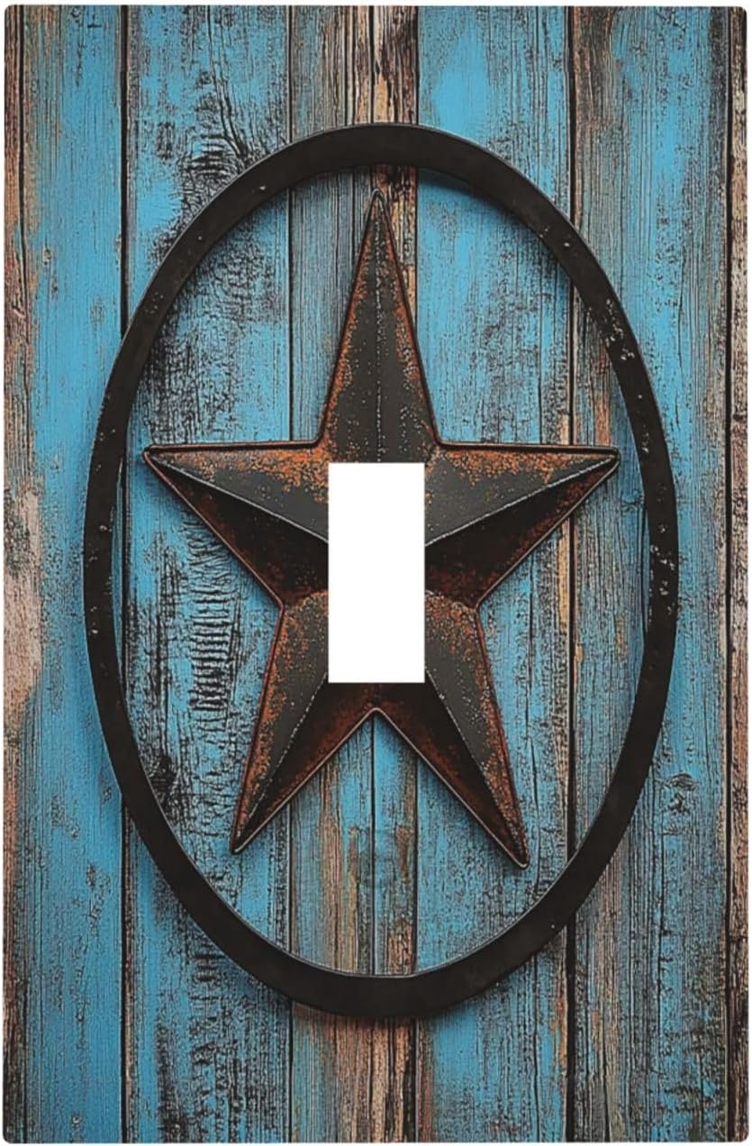 Decorative Light Switch Cover Rustic Wood Country Barn Texas Star On Teal 1 Gang Single Toggle