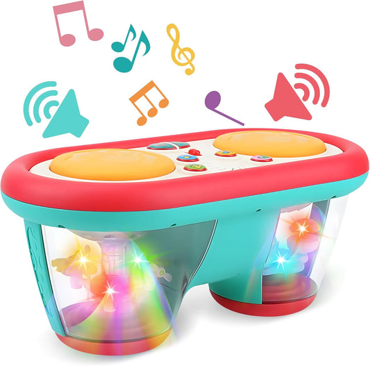Baby Toys for 6 to 12 Months, Drum Musical Learning Infant Toys Rotating Light Up Toys for 12-18