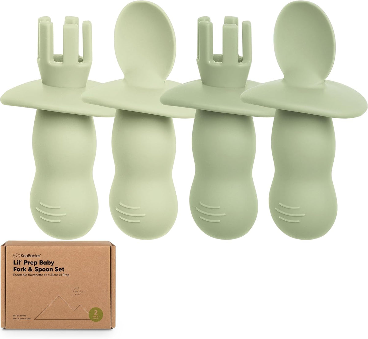 KeaBabies 4-Pack Silicone Baby Spoons and Forks Set - Baby Led Weaning Utensils 6-12 Months, Self