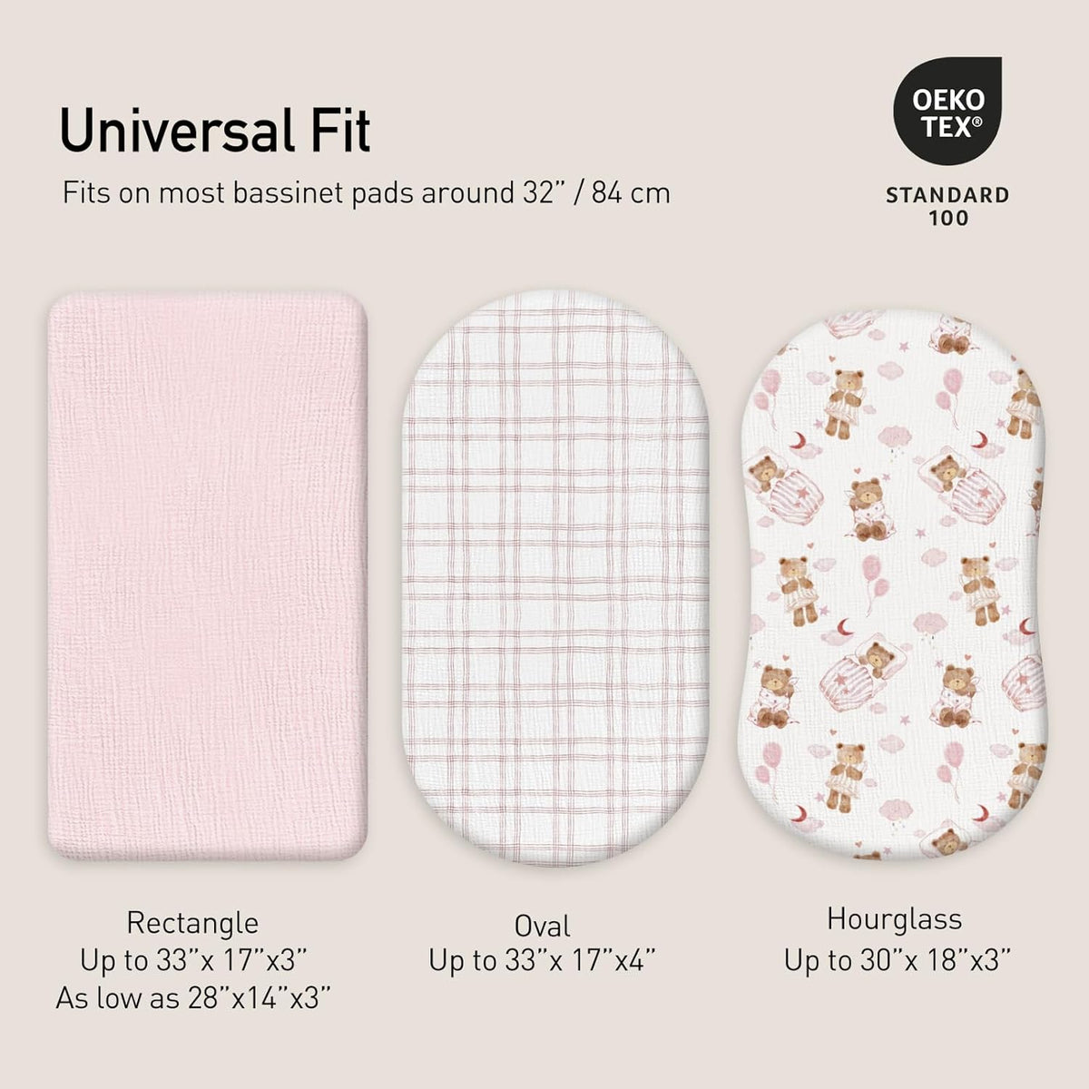 Gllquen Baby Muslin Bassinet Sheets 3 Pack, Breathable Elastic Cozy Fitted Cotton Bassinet Mattress