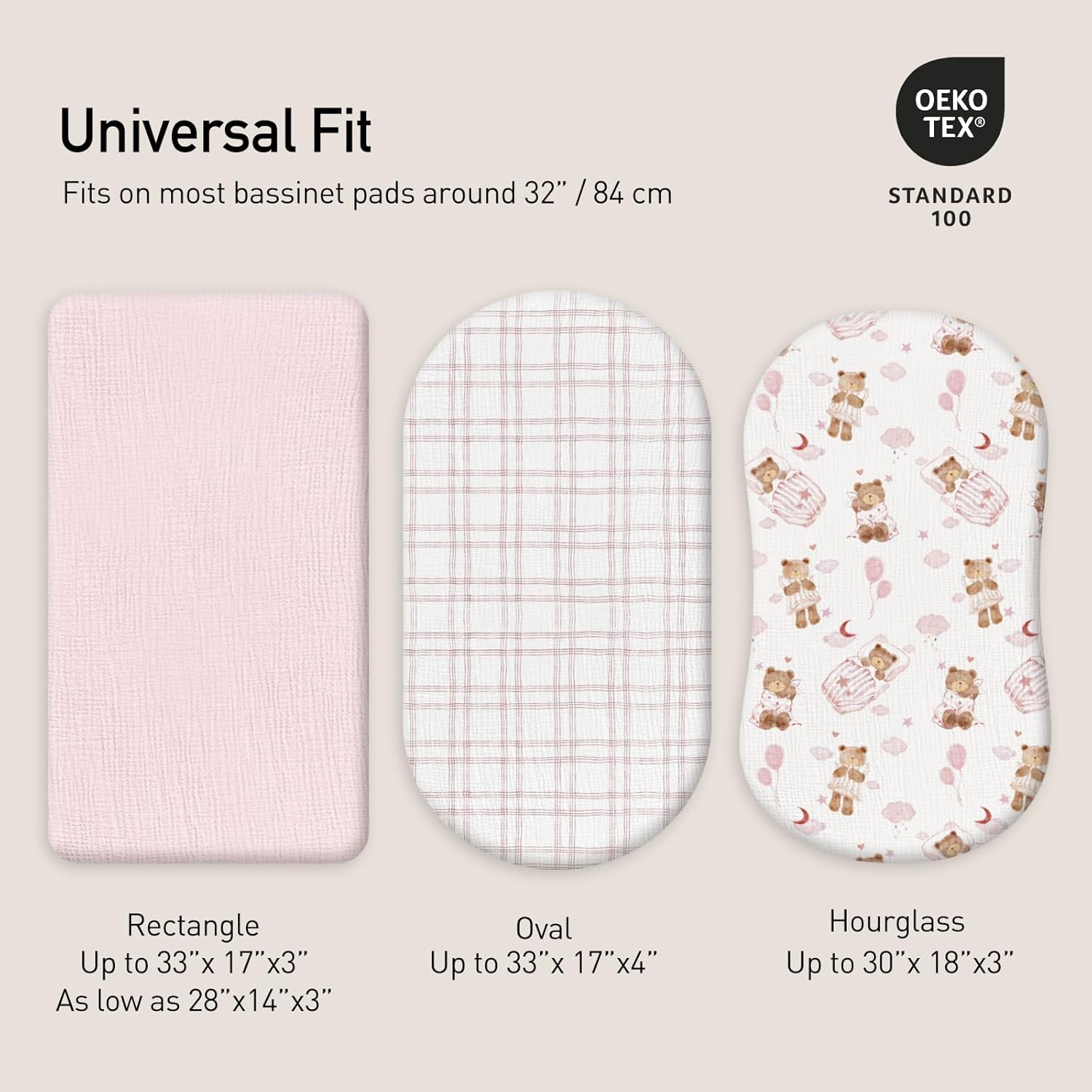 Gllquen Baby Muslin Bassinet Sheets 3 Pack, Breathable Elastic Cozy Fitted Cotton Bassinet Mattress