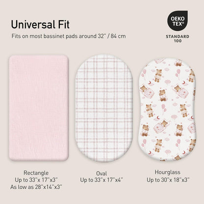 Gllquen Baby Muslin Bassinet Sheets 3 Pack, Breathable Elastic Cozy Fitted Cotton Bassinet Mattress