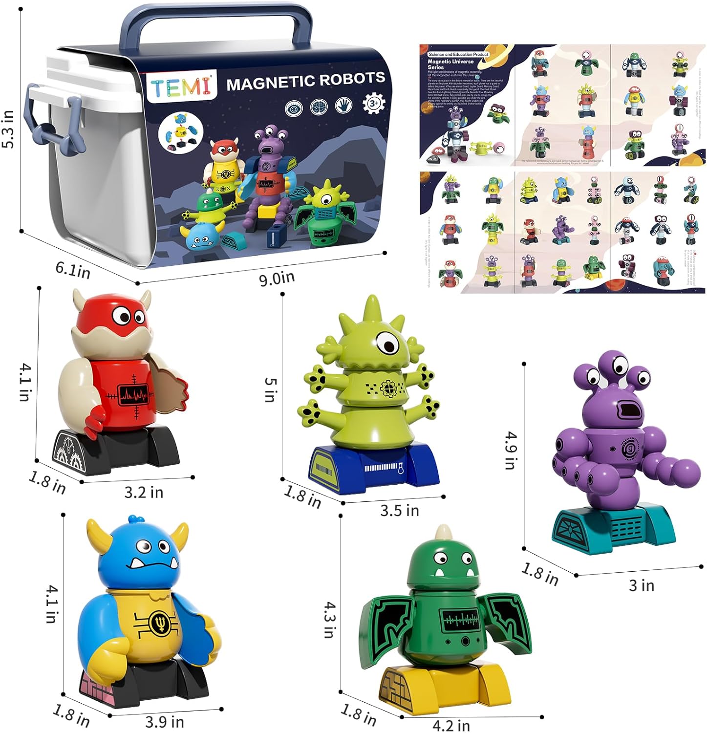 TEMI Magnet Robot Toy for Kids 3-5 Years Old - Monster Magnet Toys Stacking Transform Toys with