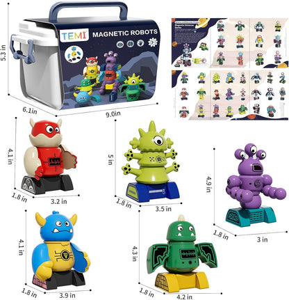 TEMI Magnet Robot Toy for Kids 3-5 Years Old - Monster Magnet Toys Stacking Transform Toys with