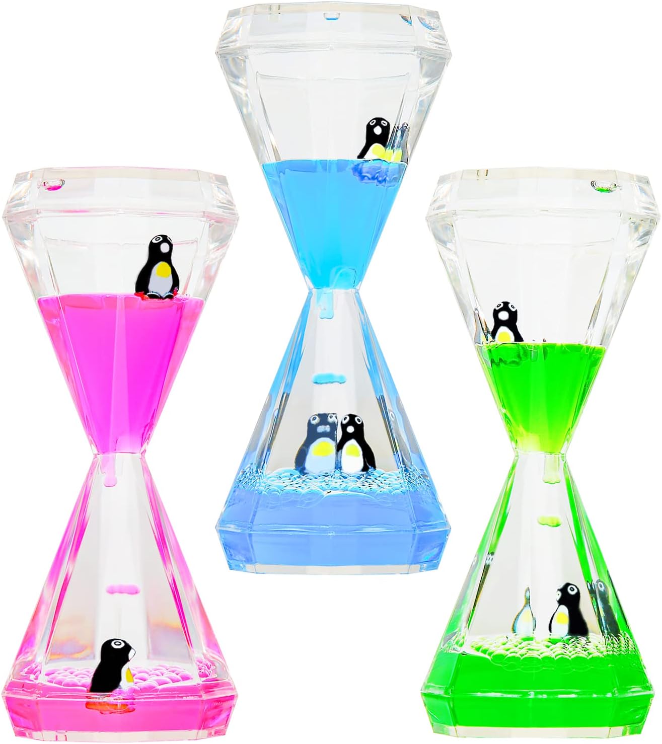 Liquid Motion Bubbler,3 Pack Diamond Shaped Penguin Liquid Timer for Sensory Play,Fidget Toy Stress