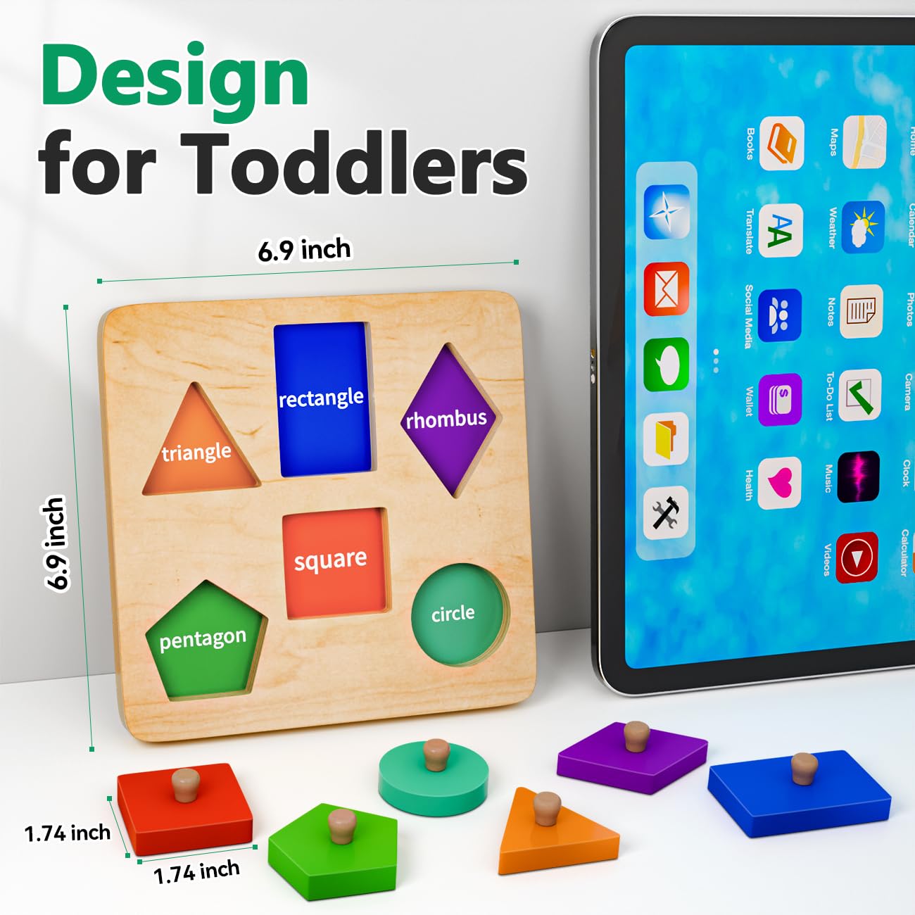 Wooden Shape Peg Puzzles for Toddlers 1 2 Year Old Boys Girls Gifts: Montessori Toys for 1 2 Year