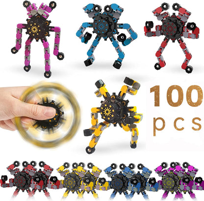 100pcs Random Fidget Spinners,DIY Deformable Robot Fingertip Toys,Decompression Spinner,Deformable