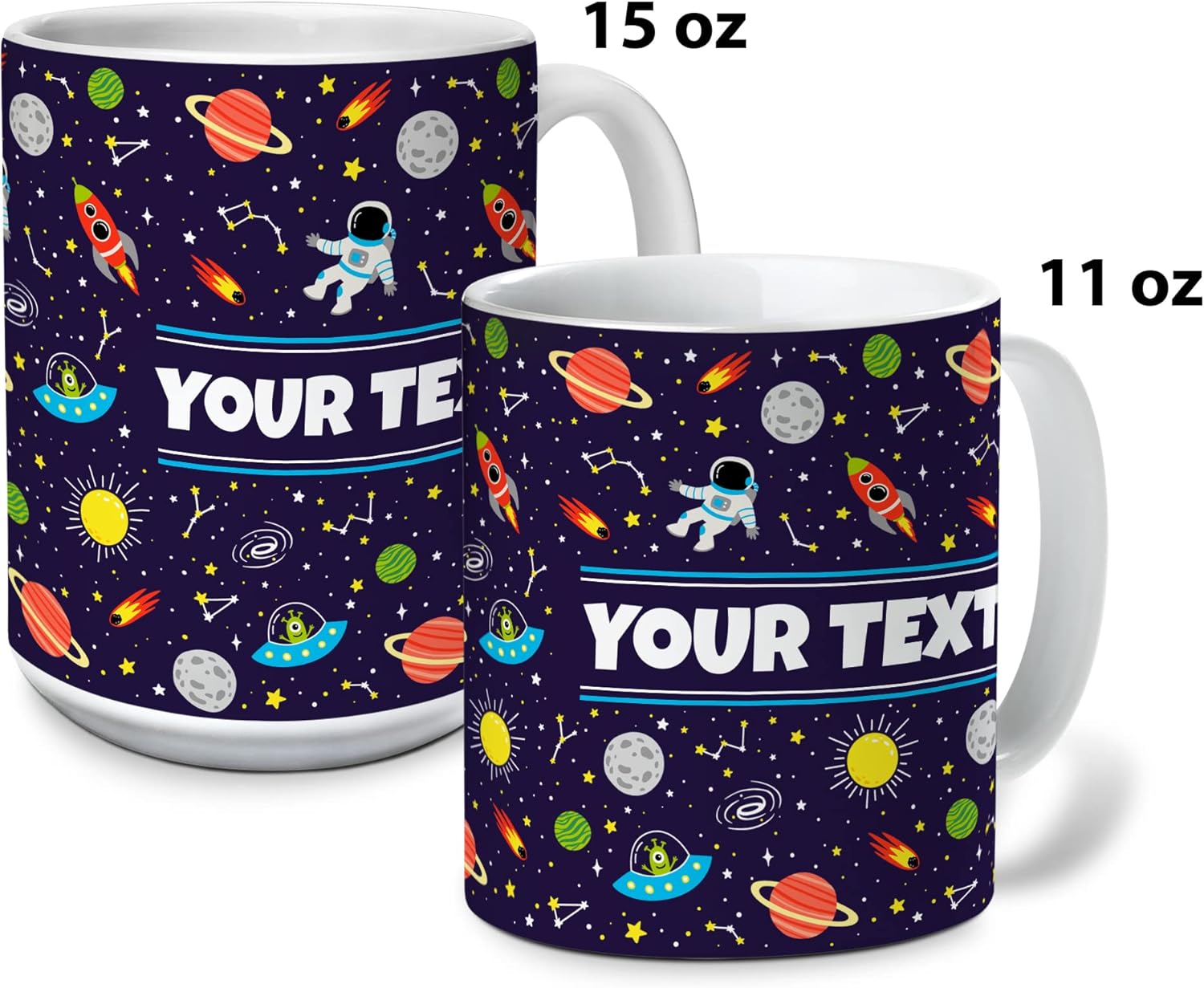 Personalized Mug for Kids - Outer Space - Custom Name/Text, Ceramic Hot Chocolate/Cocoa/Coffee Cup