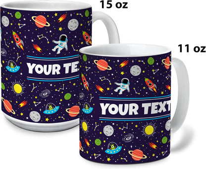 Personalized Mug for Kids - Outer Space - Custom Name/Text, Ceramic Hot Chocolate/Cocoa/Coffee Cup