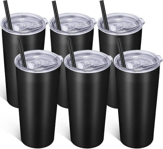 VEGOND 20oz Tumbler Bulk with Lid and Straw 6 Pack, Stainless Steel Vacuum Insulated Tumbler