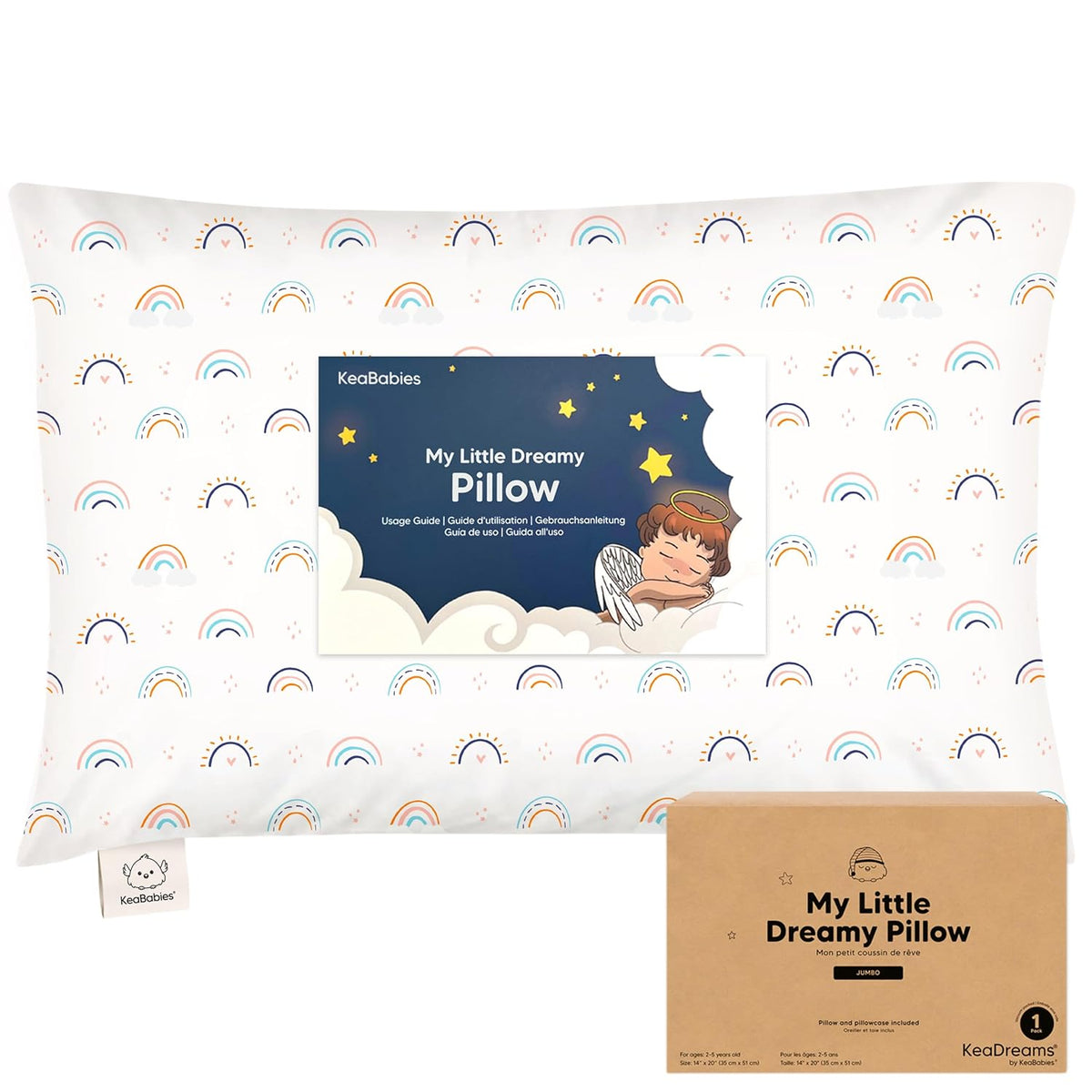 KeaBabies Toddler Pillow with Pillowcase, Jumbo 14X20 - Soft Organic Cotton Toddler Pillows for
