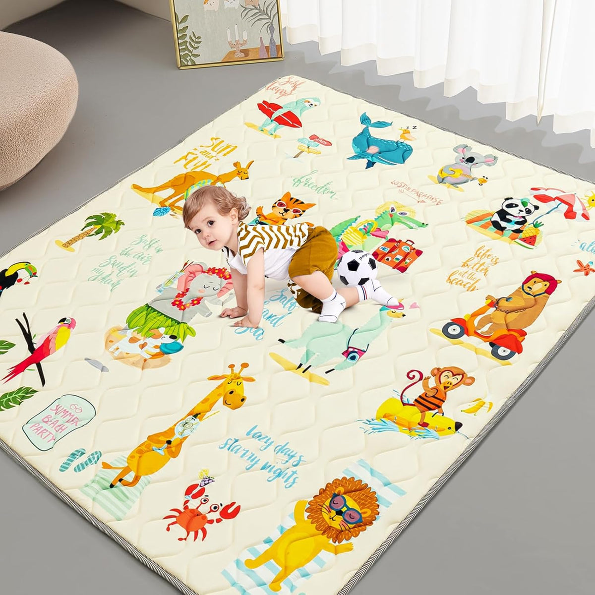 Baby Play Mat - Thicken 71x59 Inch Soft Foam Crawling Mat for Playpen & Floor, Non-Slip Waterproof