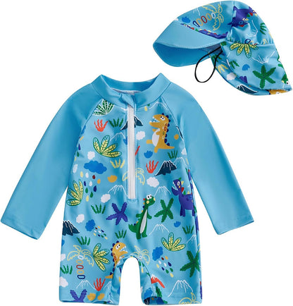 Hnyenmcko Baby/Toddler Boy Rash Guard Swimsuit Long Sleeve One Piece Zipper Swimwear Sunsuit Infant