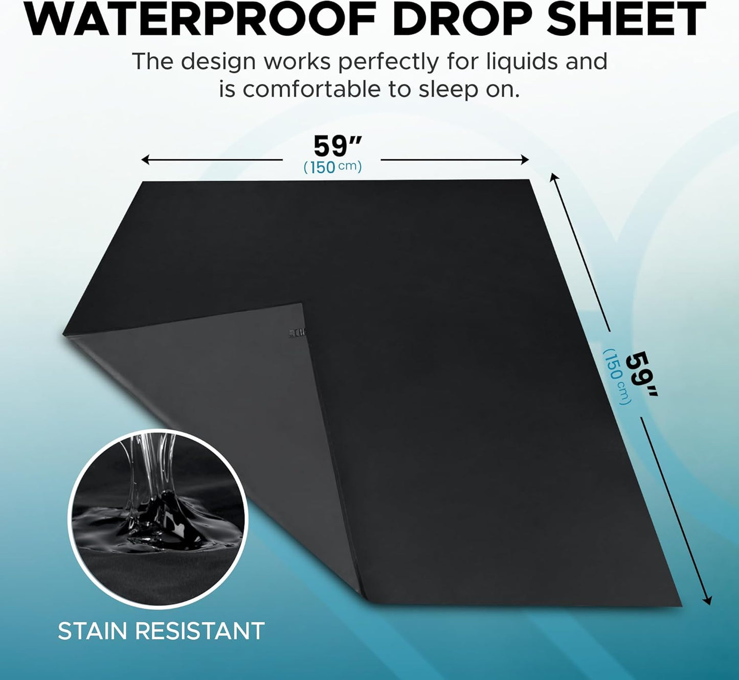 Black Waterproof Flat Drop Sheet (59”x59”), Mattress Topper, Protector Cover, Safe with Oil