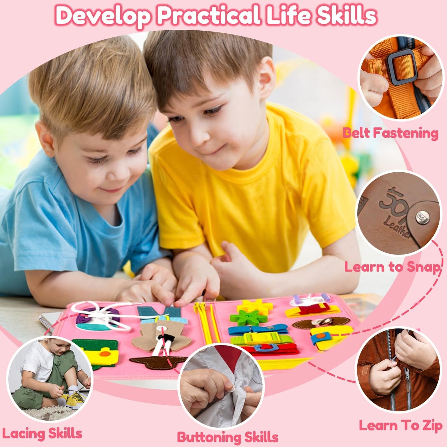 Qizfun Busy Board Book Montessori Toys for 1 2 3 4 Year Old, Girl Birthday Gifts, Educational