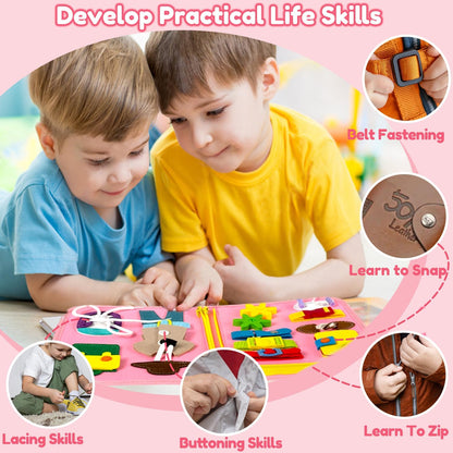 Qizfun Busy Board Book Montessori Toys for 1 2 3 4 Year Old, Girl Birthday Gifts, Educational