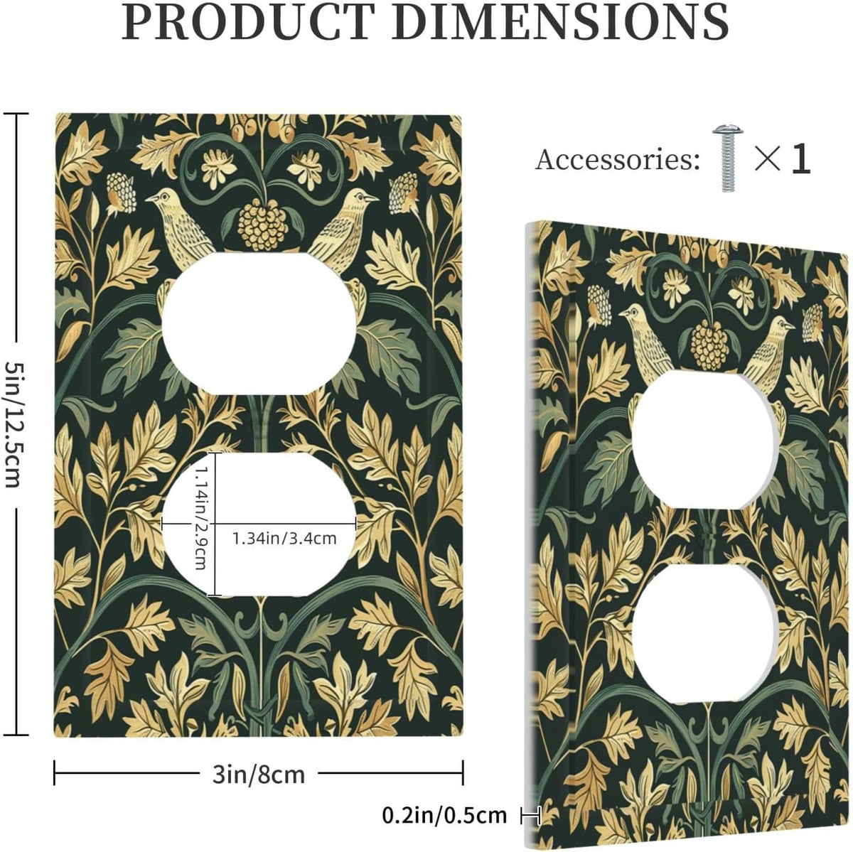 Outlet Covers William Morris Vintage Botanical Birds Golden Green Leaves 1 Gang Duplex Wall Plate