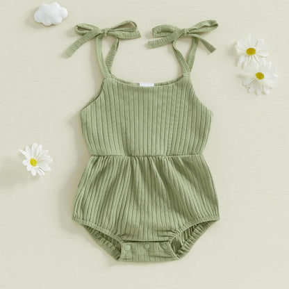 Newborn Infant Baby Girl Romper Ribbed Knit Sleeveless Spaghetti Strap One Piece Jumpsuit Bodysuit