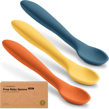 KeaBabies Silicone Baby Spoons, Self Feeding 6-12 months - 3-Pack Baby Weaning Eating Utensils