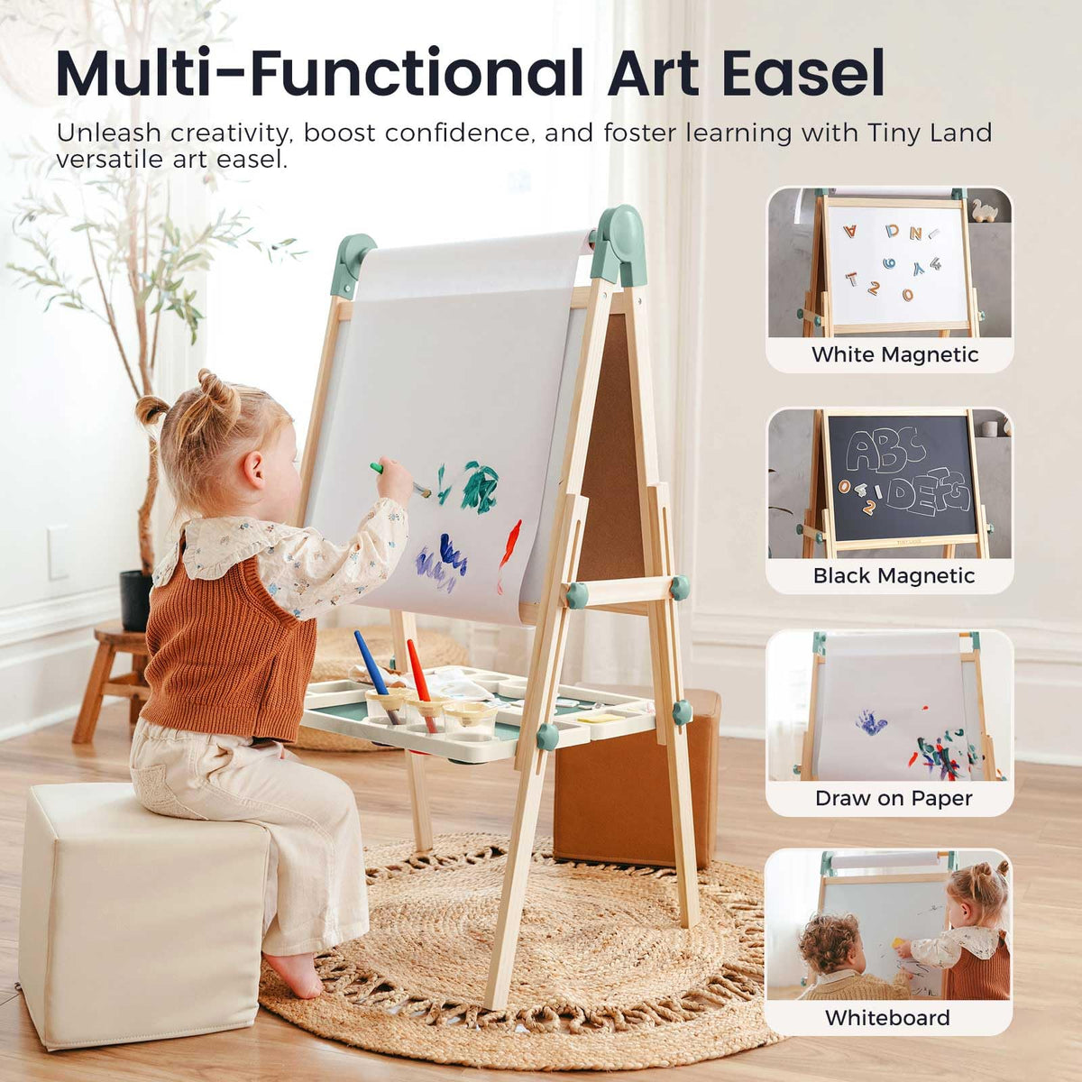 Tiny Land Foldable Wooden Kids Easel with Magnetic Letters & Numbers