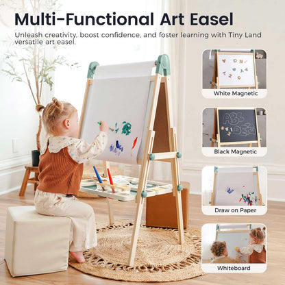 Tiny Land Foldable Wooden Kids Easel with Magnetic Letters & Numbers
