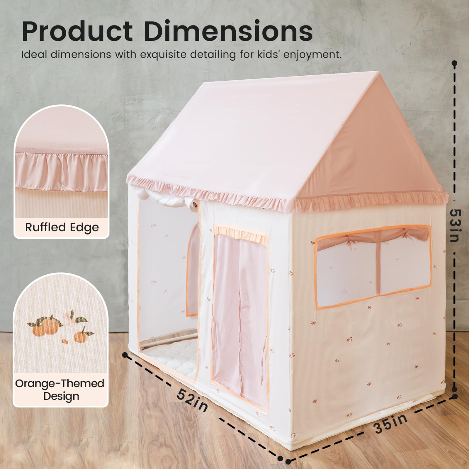 Tiny Land Kids Play Tent with Mat, Indoor Playhouse, 52" x 35" x 53"
