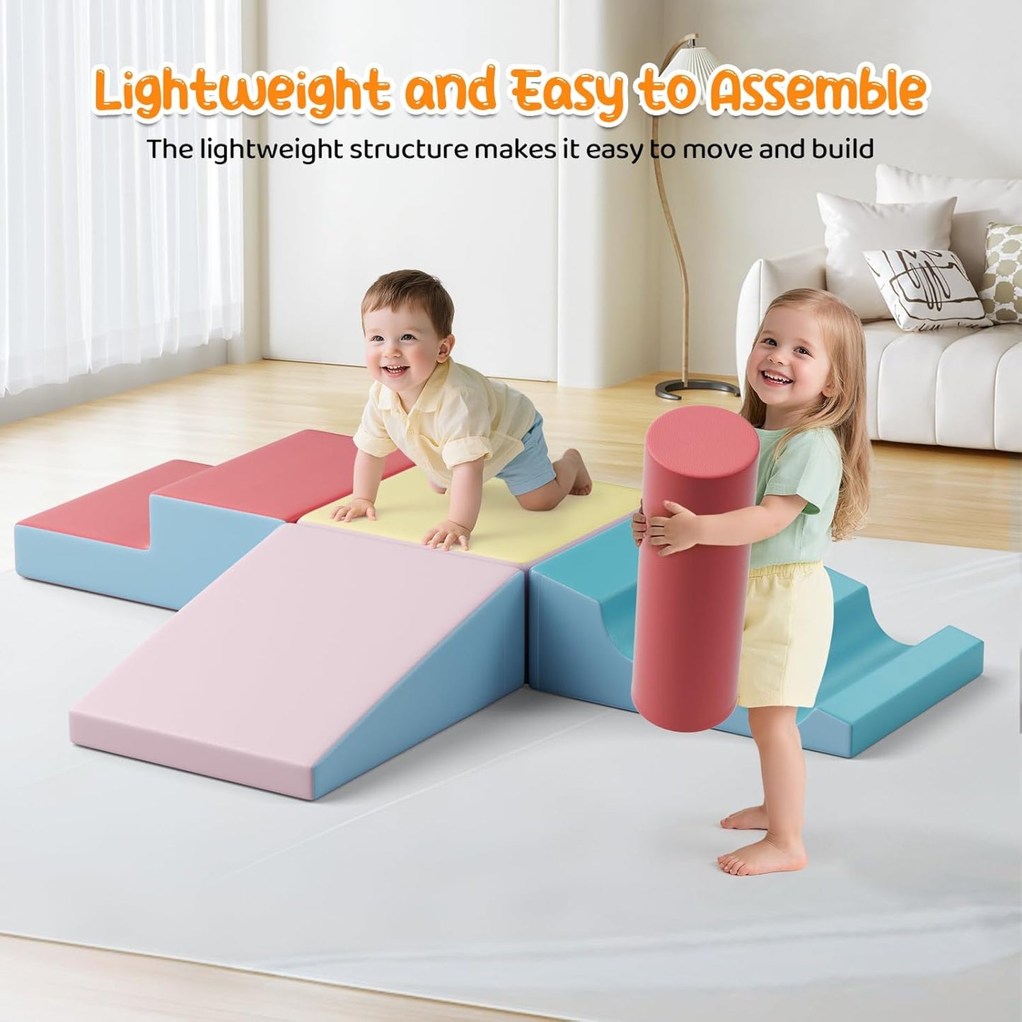 Lischwert Foam Climbing Blocks for Toddlers 1-3, 8pcs Soft Play Set with Crawling Exploration Toys