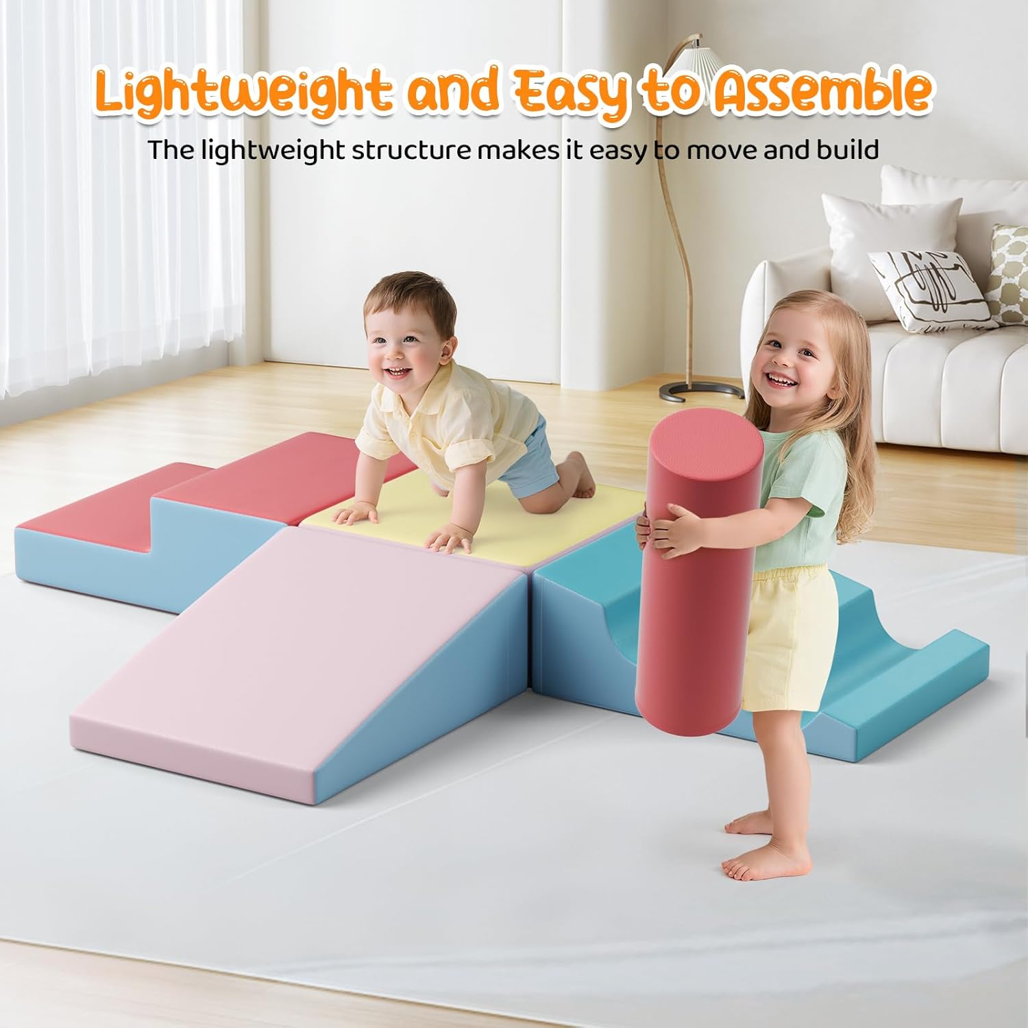Lischwert Foam Climbing Blocks for Toddlers 1-3, 8pcs Soft Play Set with Crawling Exploration Toys
