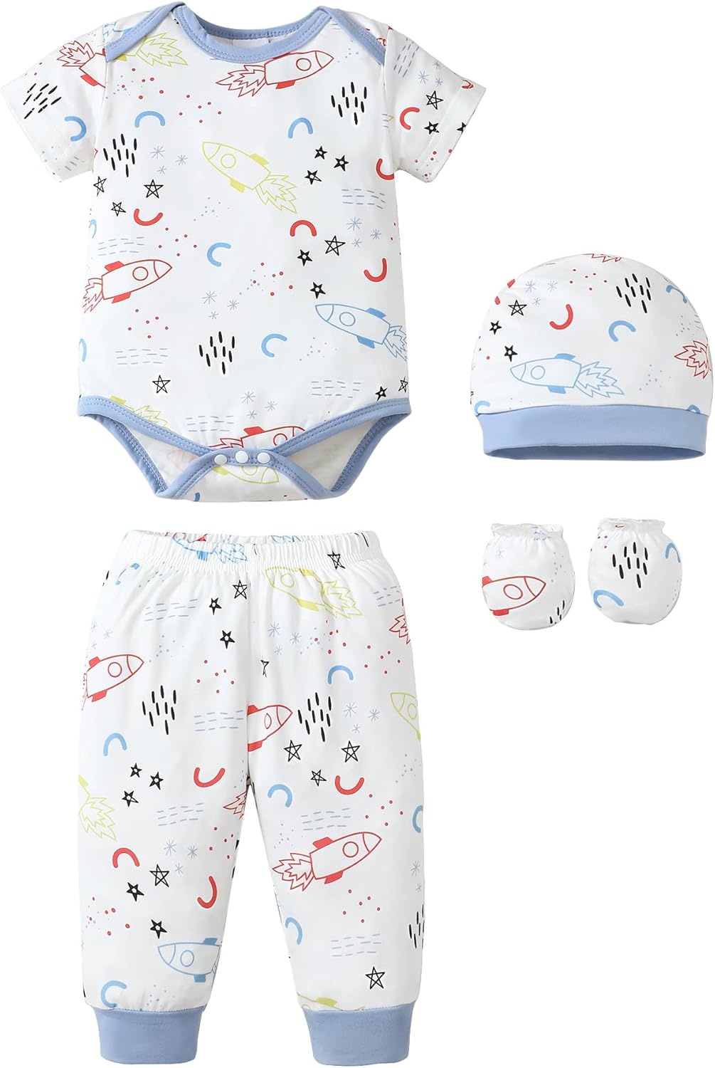 NZRVAWS Newborn Baby Boy Girl Clothes Unisex Infant Romper Pants Set Hat 4-Pack Outfits 0-12 Months