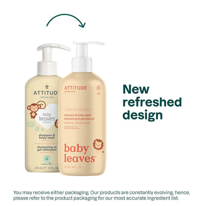 ATTITUDE 2-in-1 Shampoo and Body Wash for Baby, EWG Verified, Dermatologically Tested, Vegan, Pear