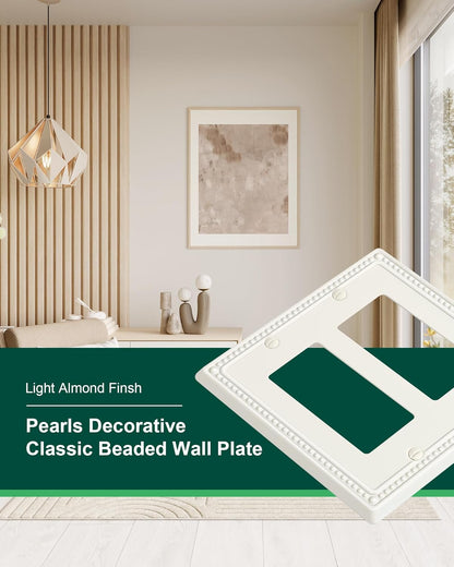 2-Pack Double Decorator Outlet Cover Plate, Light Almond Pearls Decorative Switch Plates Covers