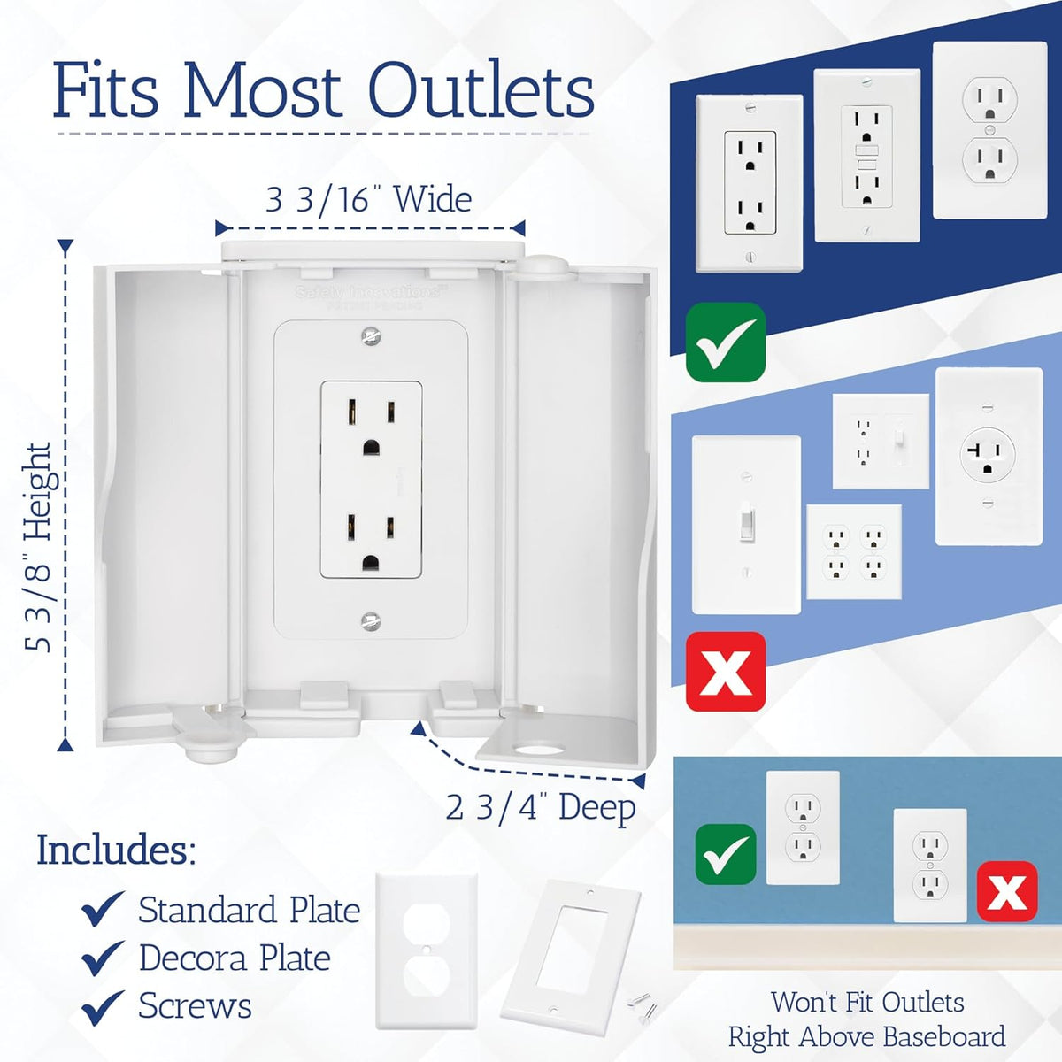 Safety Innovations Twin Door Baby Safety Outlet Cover Box for Babyproofing Outlets - More Interior