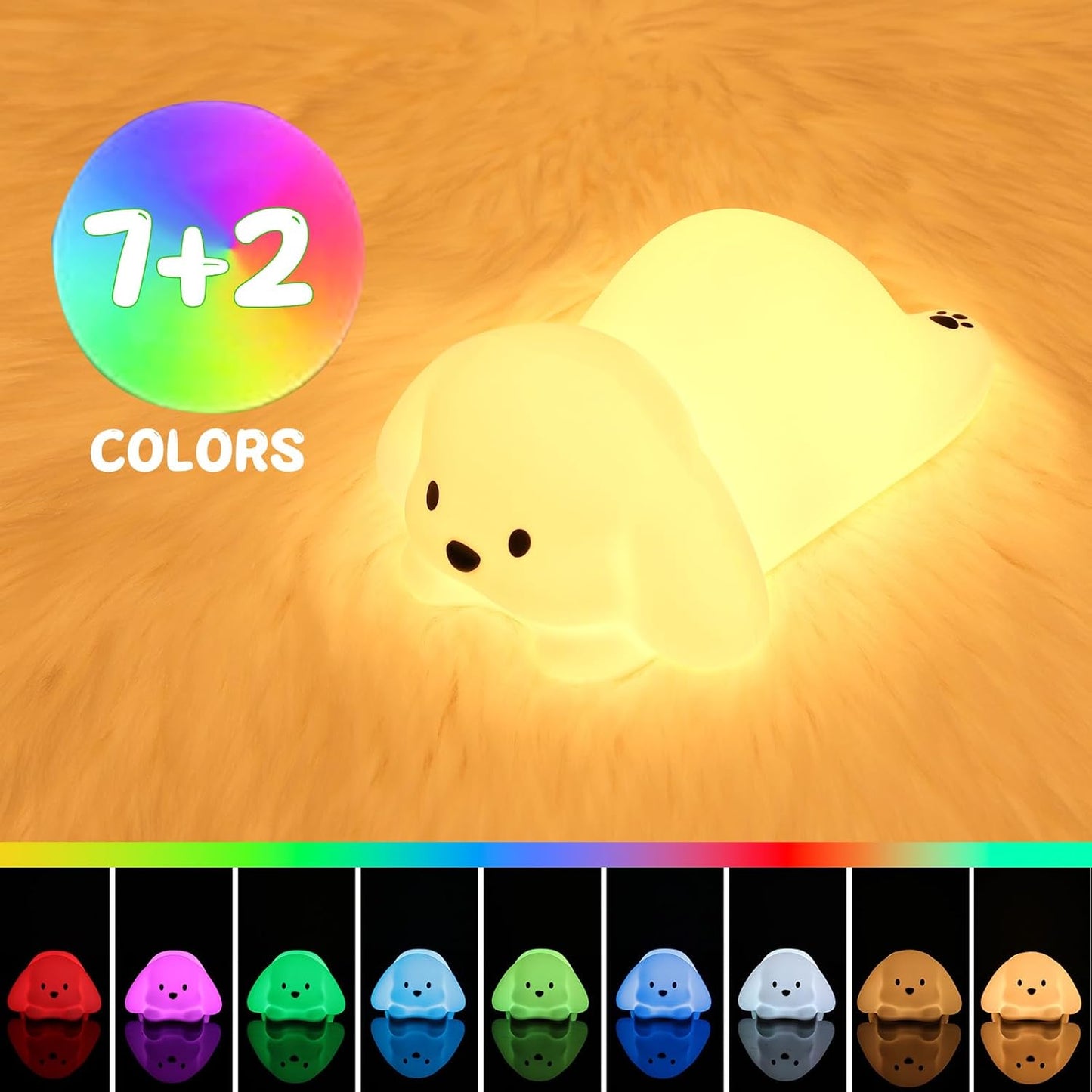 LOVERUIS Night Lights Squishy Light Dogs Colorful Night Light for Kids 1/3 Hours Timer Dimmable
