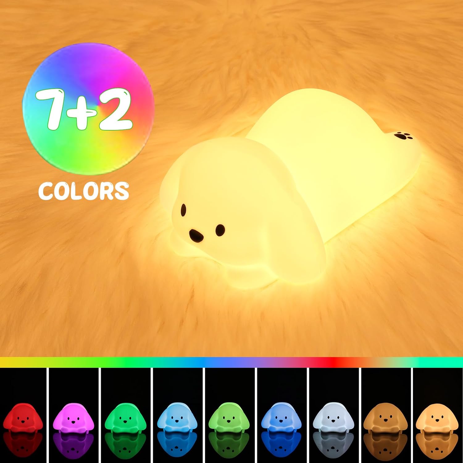LOVERUIS Night Lights Squishy Light Dogs Colorful Night Light for Kids 1/3 Hours Timer Dimmable