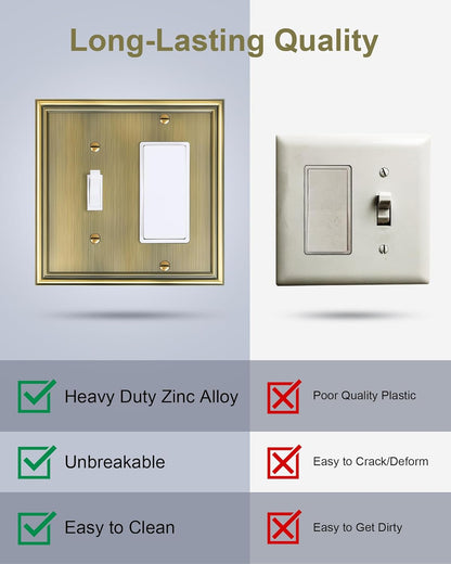 2-Pack Combo Toggle/Decorator Light Switch Cover Plate, Antique Brass Decorative Electrical Outlet