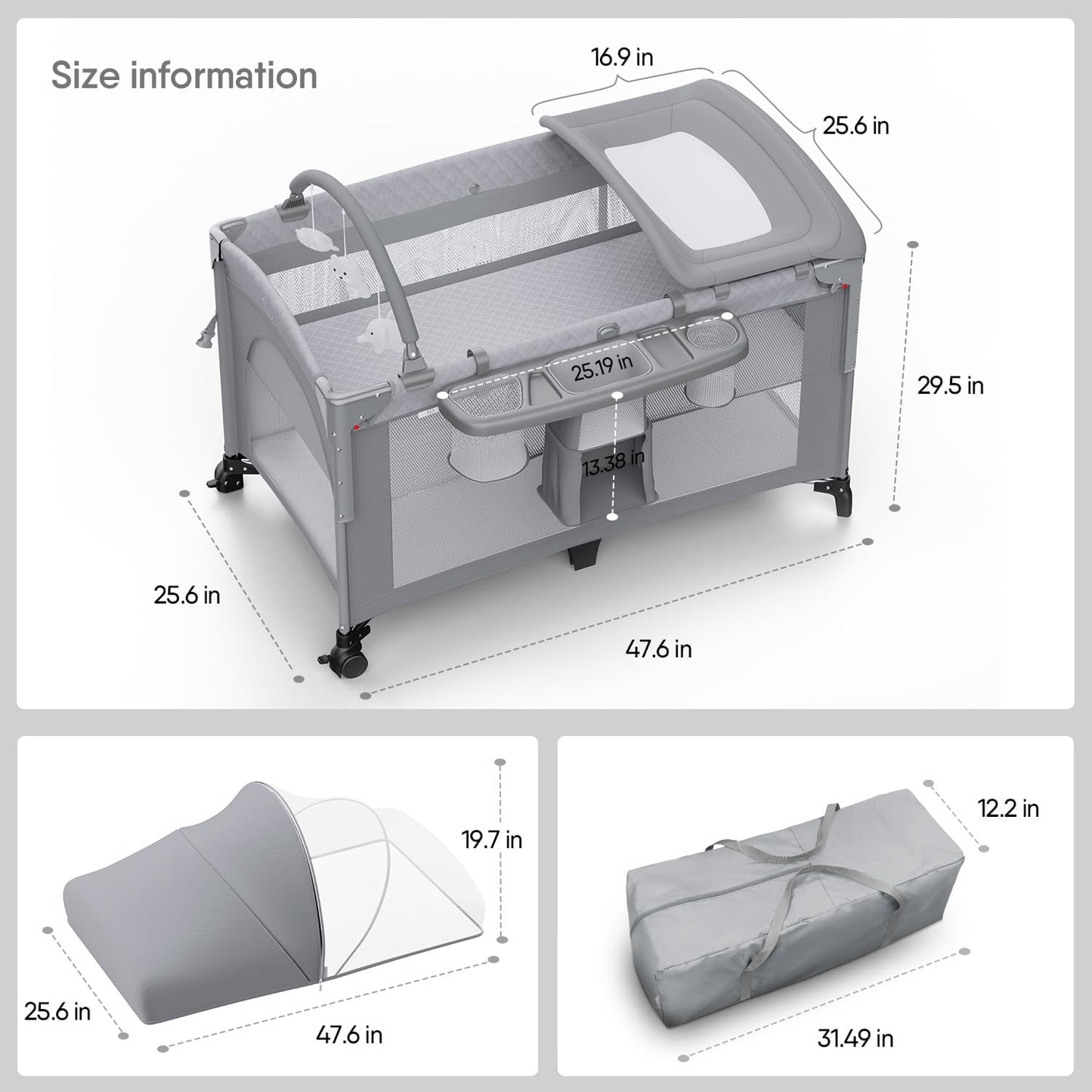 4 in 1 Baby Bassinet, Pack and Play, Bedside Crib Sleeper, Diaper Changer - Comes with Mattress