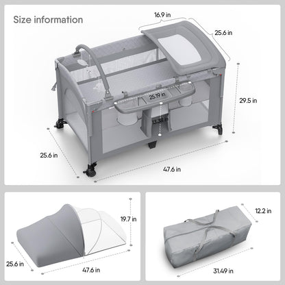 4 in 1 Baby Bassinet, Pack and Play, Bedside Crib Sleeper, Diaper Changer - Comes with Mattress