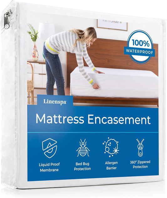 Linenspa Zippered Mattress Encasement – Twin XL Size Waterproof Mattress Protector – Quiet Cover &