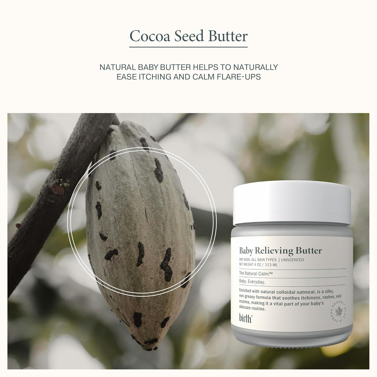 Baby Relieving Butter - Natural Cocoa Seed Butter with Colloidal Oatmeal Diaper Cream for Itchy, &