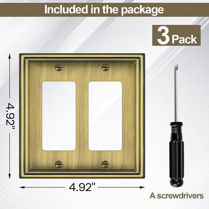 Double Decorator Switch Covers Wall Plate, Antique Brass Decorative Rocker Switch Plates Outlet