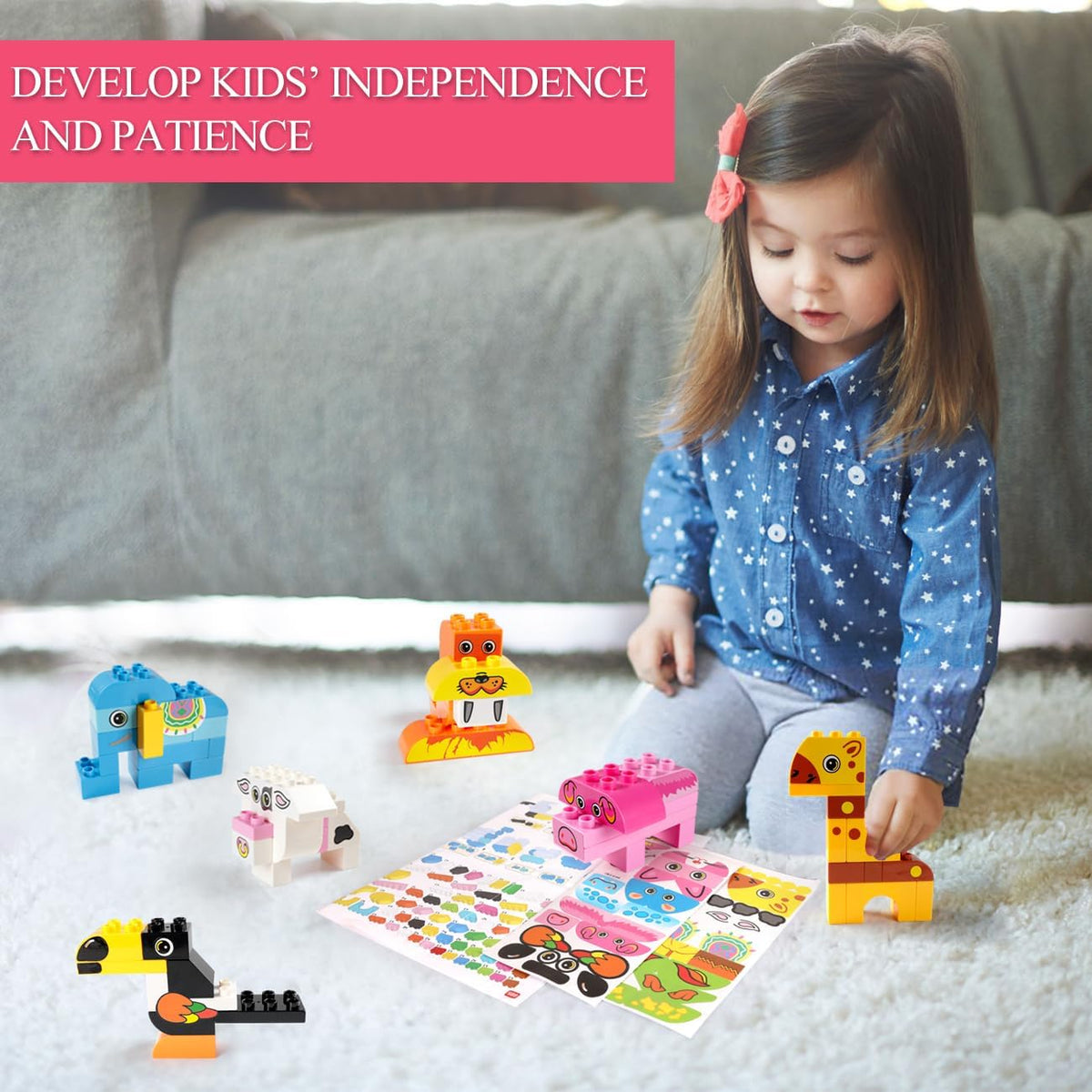Animals Building Blocks Set, 122 Pieces Animal Building Toy Kit with Storage Box for Kids Ages 3 4