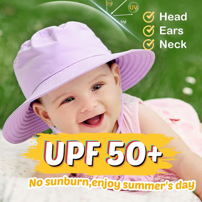 Baby Sun Hat Kids Summer UPF 50+ Toddler Bucket Hat Wide Brim Adjustable Beach Hats for Boys Girls