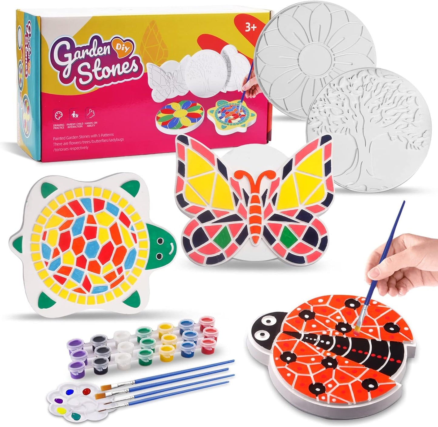 Weilim Paint Your Own Stepping Stones 5-Pack for Kids, Boys & Girls Ages 3-12, Butterfly, Turtle